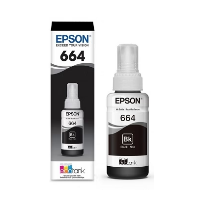 BOTELLA DE TINTA EPSON NEGRA PARA L110, L120, L121, L200, L210, L220, L300, L310, L350, L355, L365, L375, L380, L395, L396, L455, L475, L495, L555, L565, L575, L1300 70ML (4,500 PAGINAS)