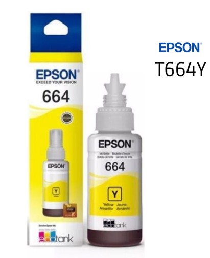 BOTELLA DE TINTA EPSON YELLOW PARA L110, L120, L200, L210, L220, L300, L310, L350, L355, L365, L375, L380, L395, L396, L455, L475, L495, L555, L565, L575, L606, L655, L656, L1300, L1455 70ML (7,000 PAGINAS)