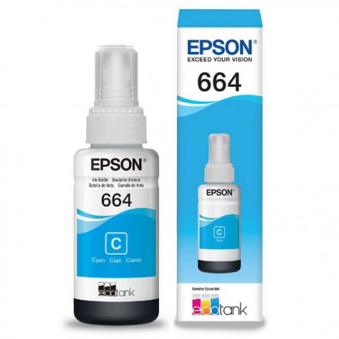BOTELLA DE TINTA EPSON CYAN PARA L110, L120, L200, L210, L220, L300, L310, L350, L355, L365, L375, L380, L395, L396, L455, L475, L495, L555, L565, L575, L606, L655, L656, L1300, L1455 70ML (7,000 PAGINAS)
