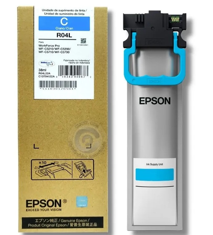 BOLSA DE TINTA EPSON CYAN PARA WF- C5210, C5290, C5710, C5790 38ML R04L (RENDIMIENTO ESTANDAR - 5,000 PAGINAS)