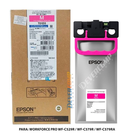 [T01D300] Cartucho de Tinta Epson Magenta para WF-C579RDTWF, WF-C579RD2TWF, WF-C529RDTW 182ML (Alto rendimiento - 20,000 paginas)